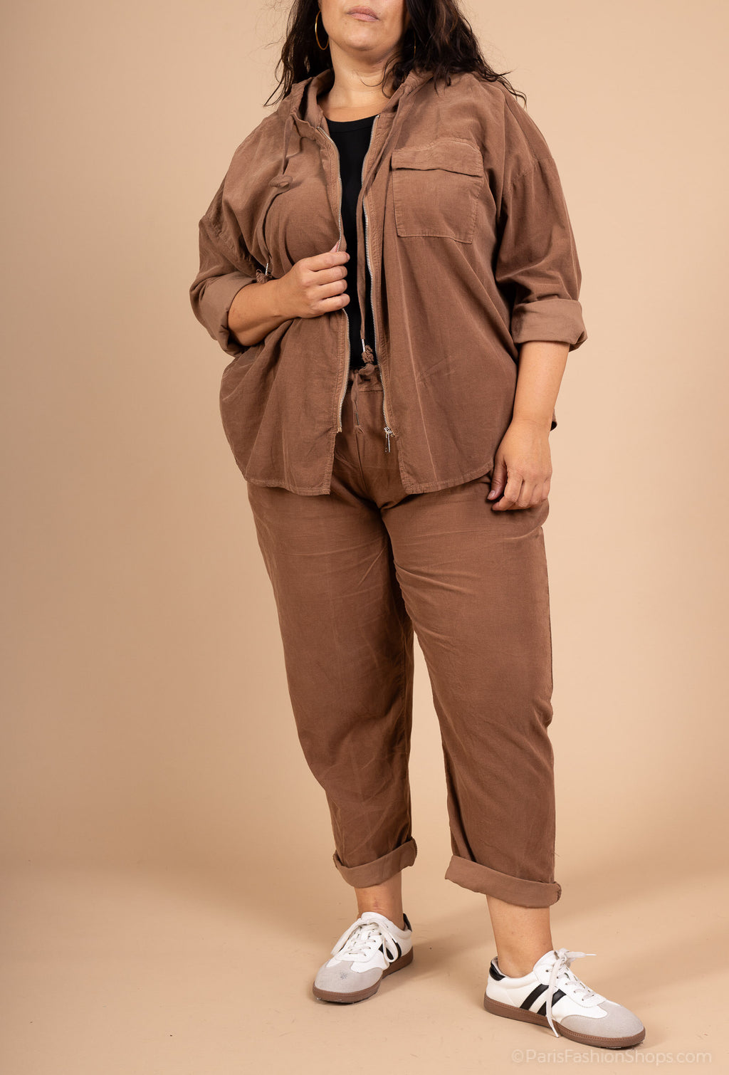 Hooded Velvet Vest with Pockets Size 38 to 58 i Stor Storlek