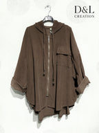 Hooded Velvet Vest with Pockets Size 38 to 58 i Stor Storlek