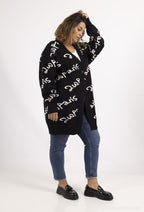 Plus Size Brevmönster Cardigan i 2Wparis med knappar