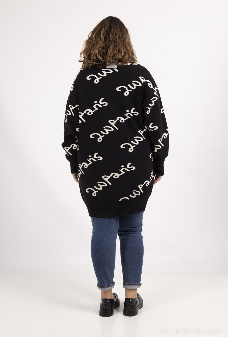Plus Size Brevmönster Cardigan i 2Wparis med knappar