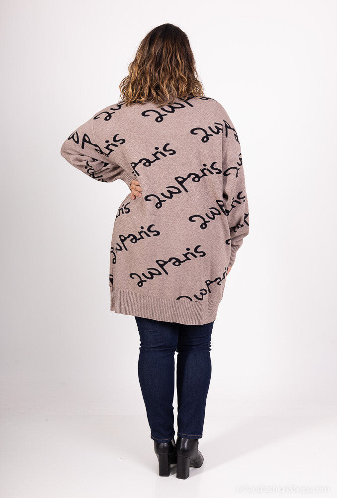 Plus Size Brevmönstrad Cardigan 2Wparis med Knapp