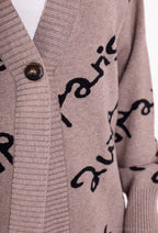 Plus Size Brevmönstrad Cardigan 2Wparis med Knapp