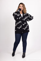 Plus Size Cardigan med Bokstavsmönster och Knappar