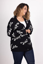 Plus Size Cardigan med Bokstavsmönster och Knappar