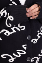 Plus Size Cardigan med Bokstavsmönster och Knappar