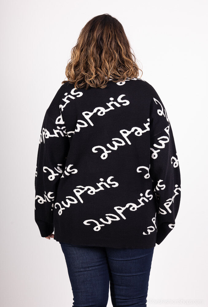 Plus Size Cardigan med Bokstavsmönster och Knappar