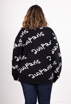 Plus Size Cardigan med Bokstavsmönster och Knappar