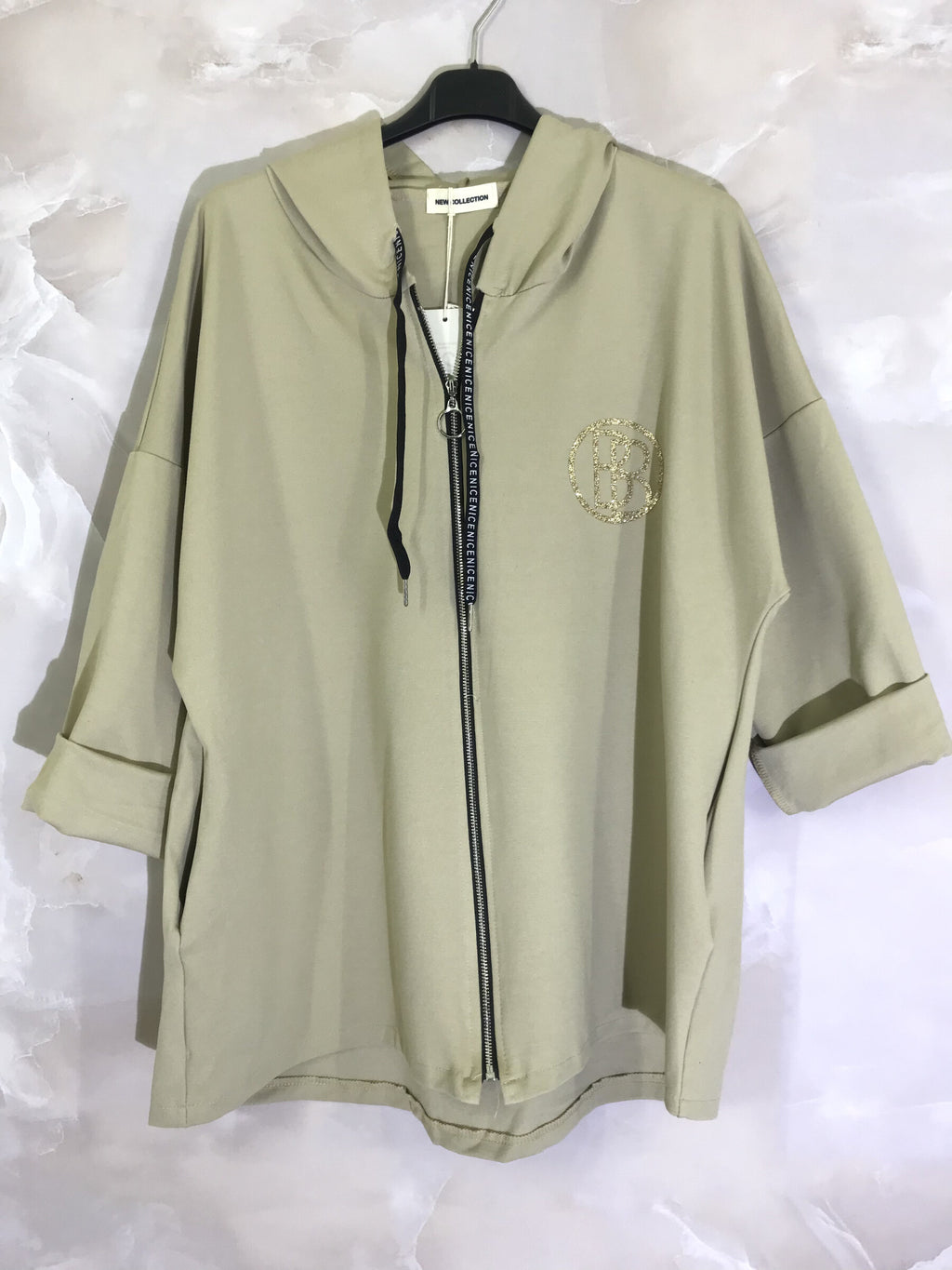 Plus Size Vest with hood and zipper with gold logo in Milano