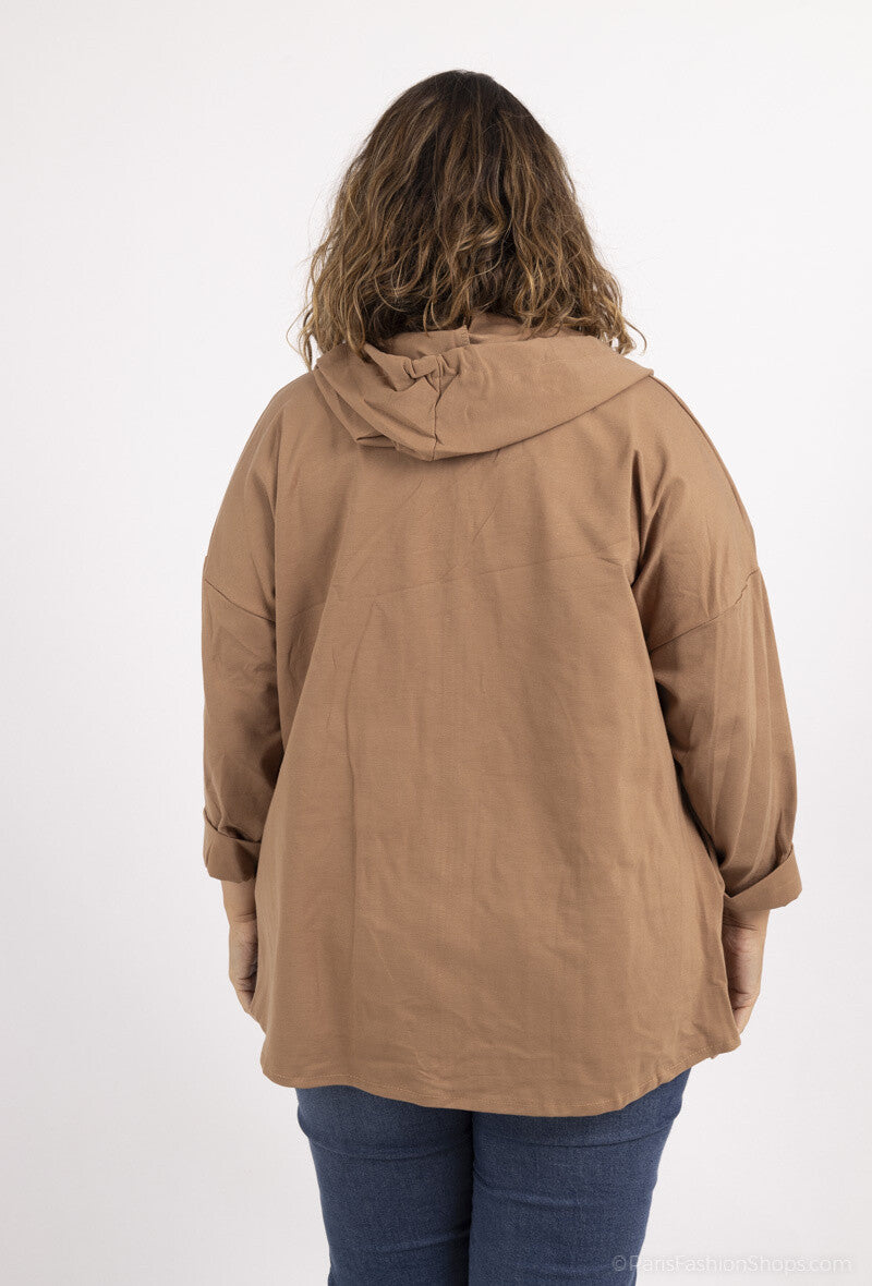 Plus Size Väst med Huva och Dragkedja i Milano