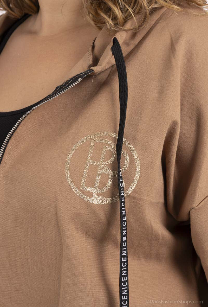 Plus Size Väst med Huva och Dragkedja i Milano