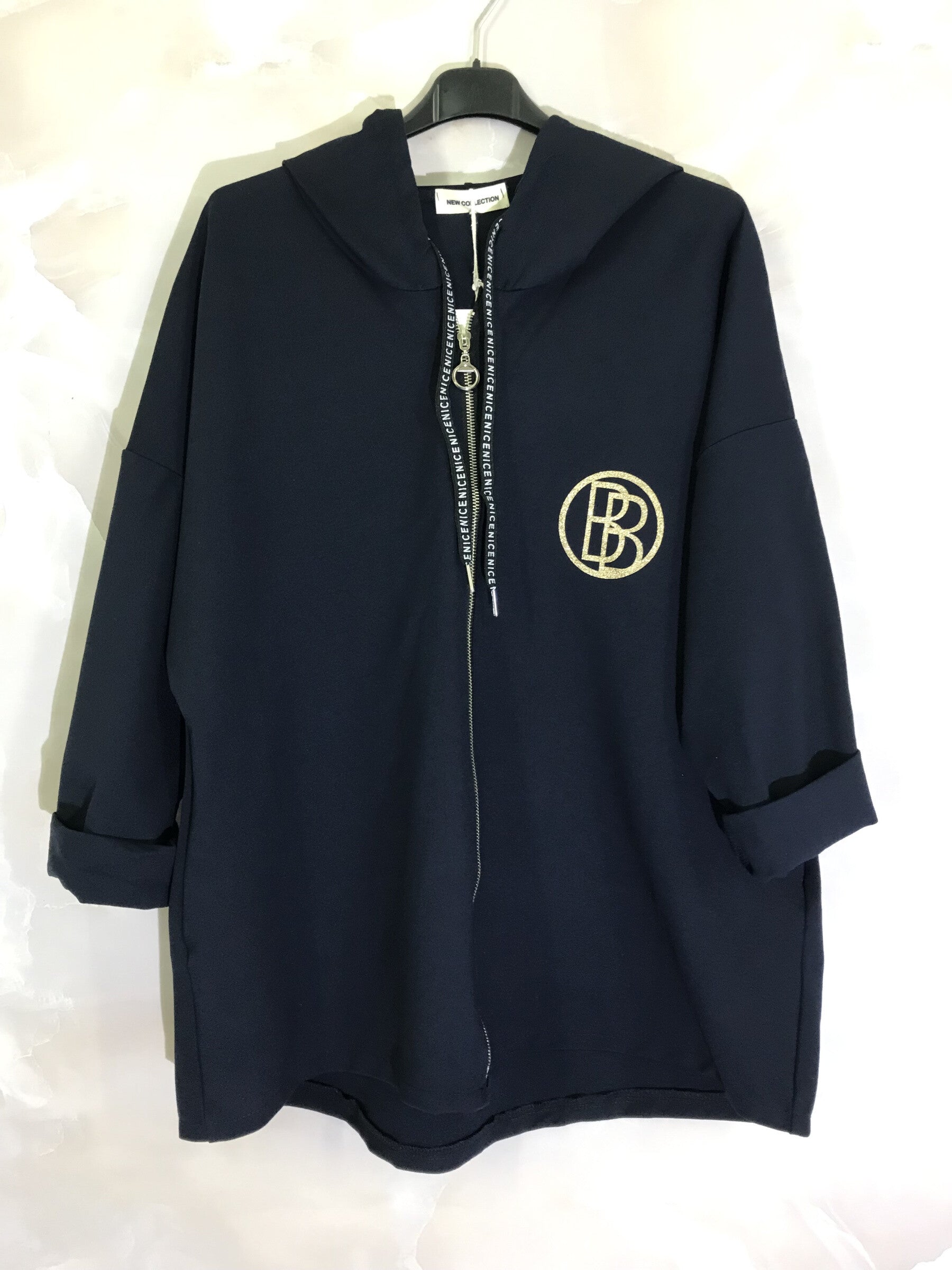 Plus Size Vest with hood and zipper with gold logo in Milano