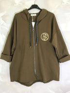 Plus Size Vest with hood and zipper with gold logo in Milano