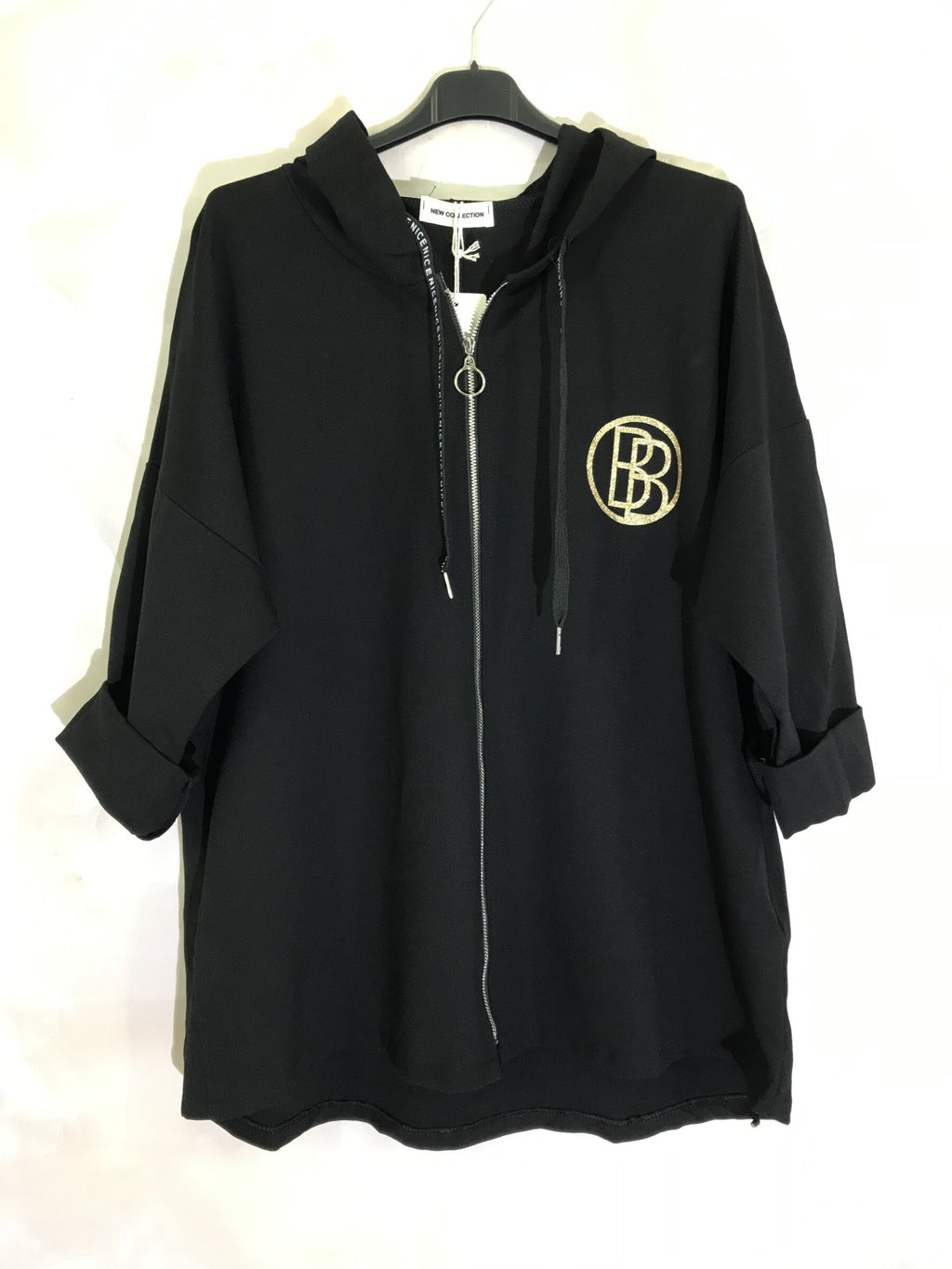 Plus Size Vest with hood and zipper with gold logo in Milano