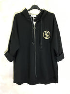 Plus Size Vest with hood and zipper with gold logo in Milano