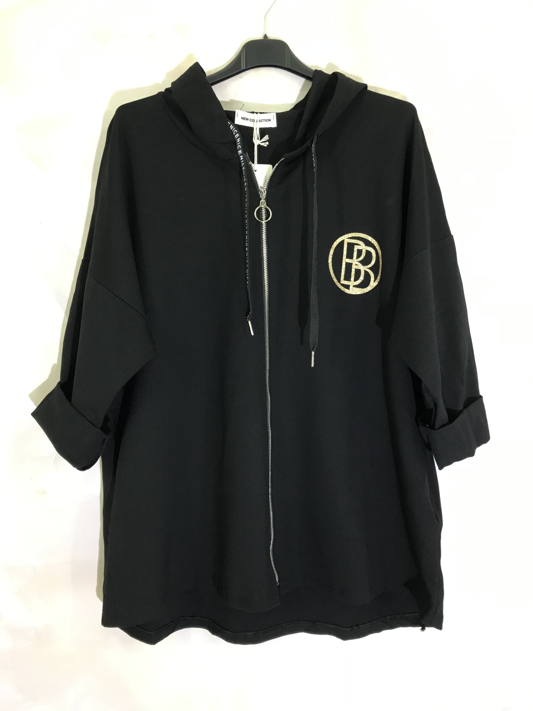 Plus Size Vest with hood and zipper with gold logo in Milano