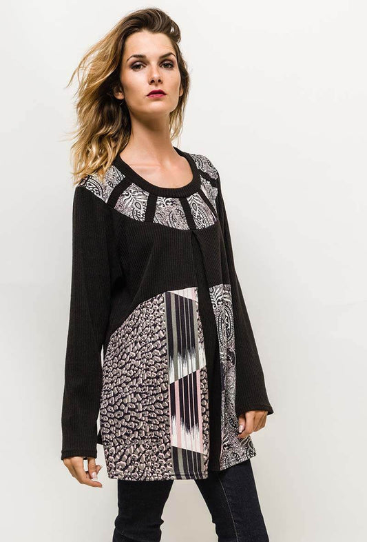 Plus Size Cardigan med tryckt yoke