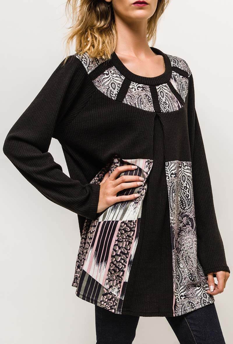 Plus Size Cardigan med tryckt yoke