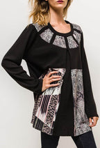 Plus Size Cardigan med tryckt yoke