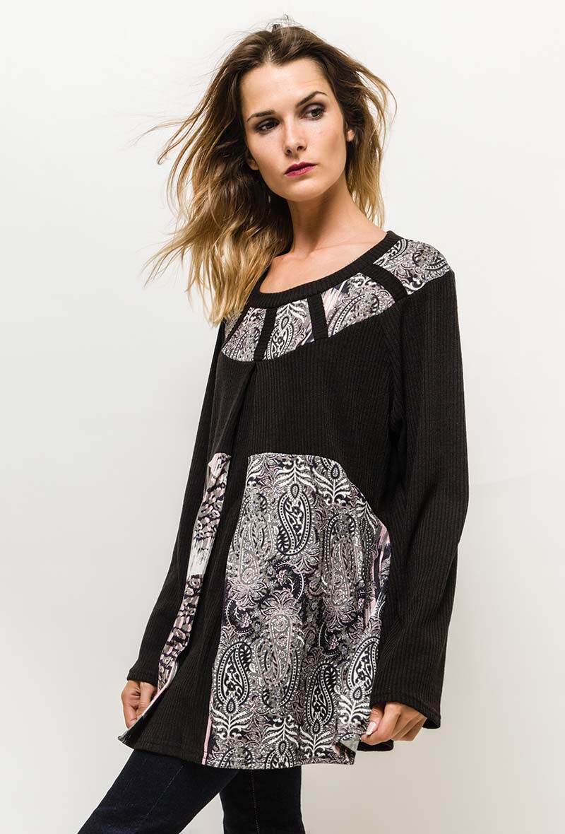 Plus Size Cardigan med tryckt yoke
