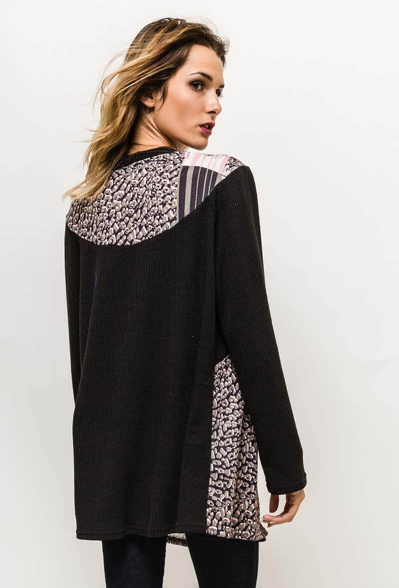 Plus Size Cardigan med tryckt yoke