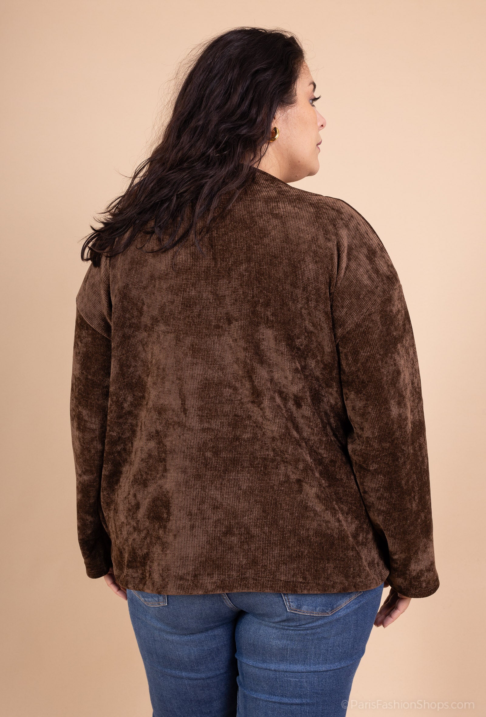 Buttoned Velvet Pocket Cardigan i Stor Storlek 38-50