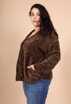 Buttoned Velvet Pocket Cardigan i Stor Storlek 38-50