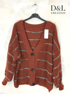 Buttoned knit cardigan with stripes