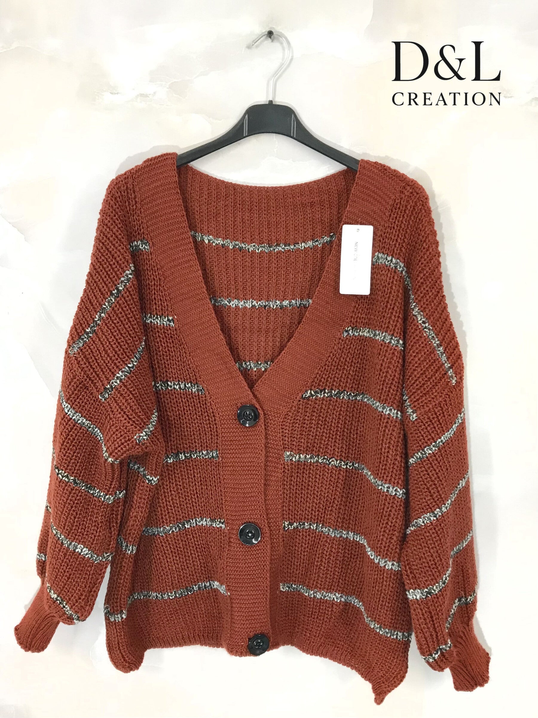 Buttoned knit cardigan with stripes