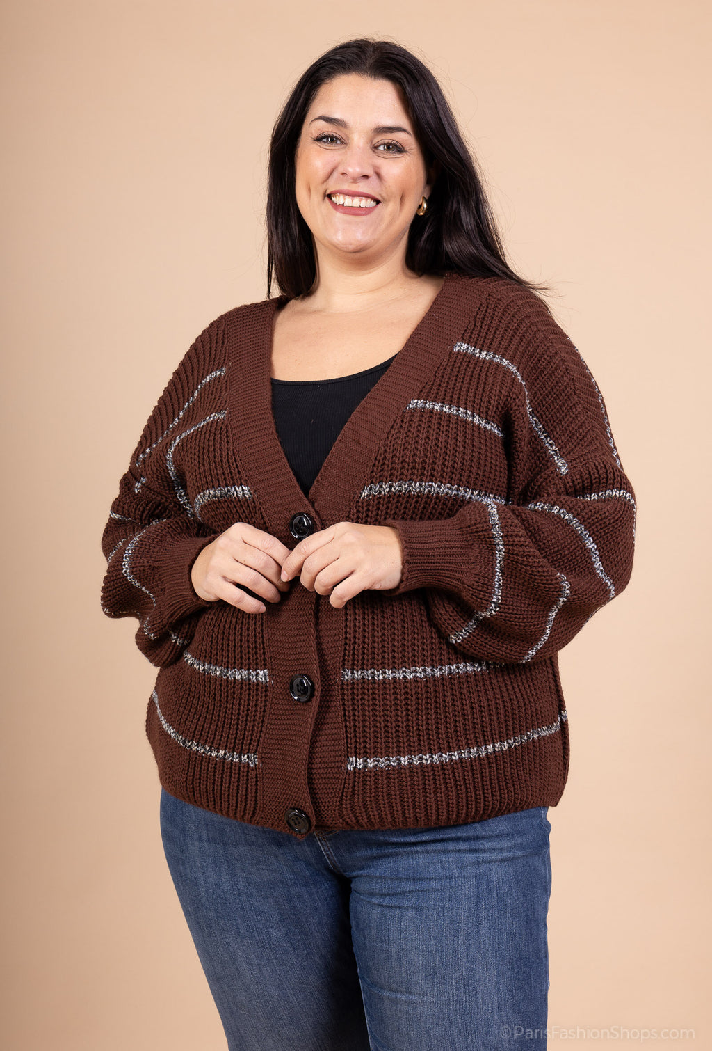 Buttoned knit cardigan with stripes