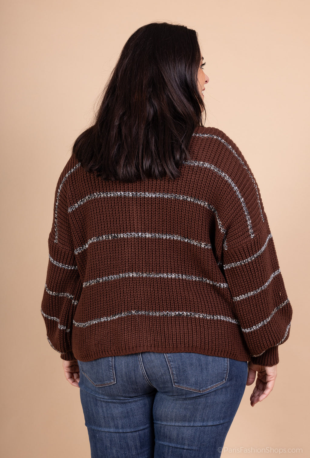 Knäppt Stickad Kofta med Randning i Storlekar 38 till 52