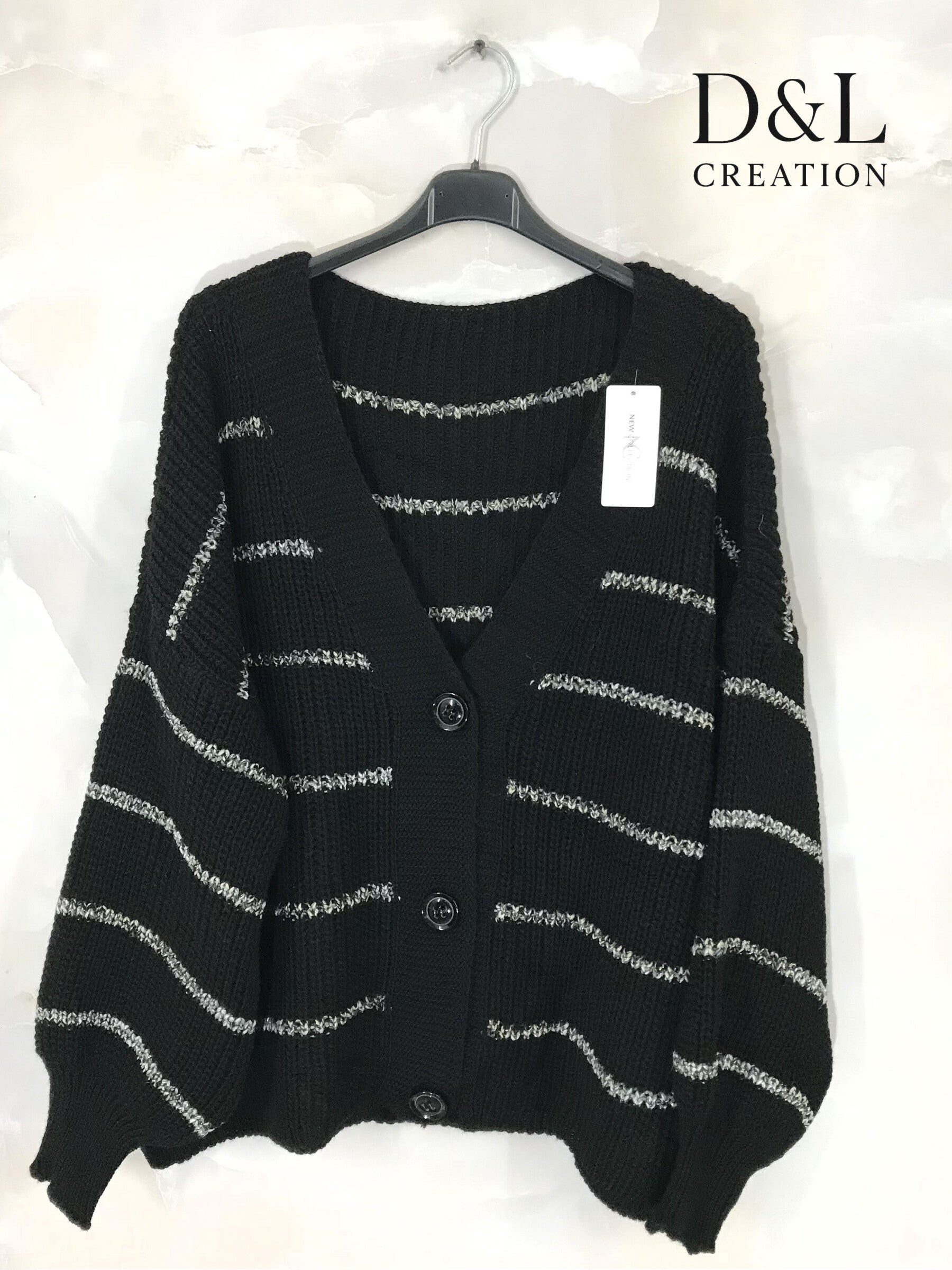 Buttoned knit cardigan with stripes