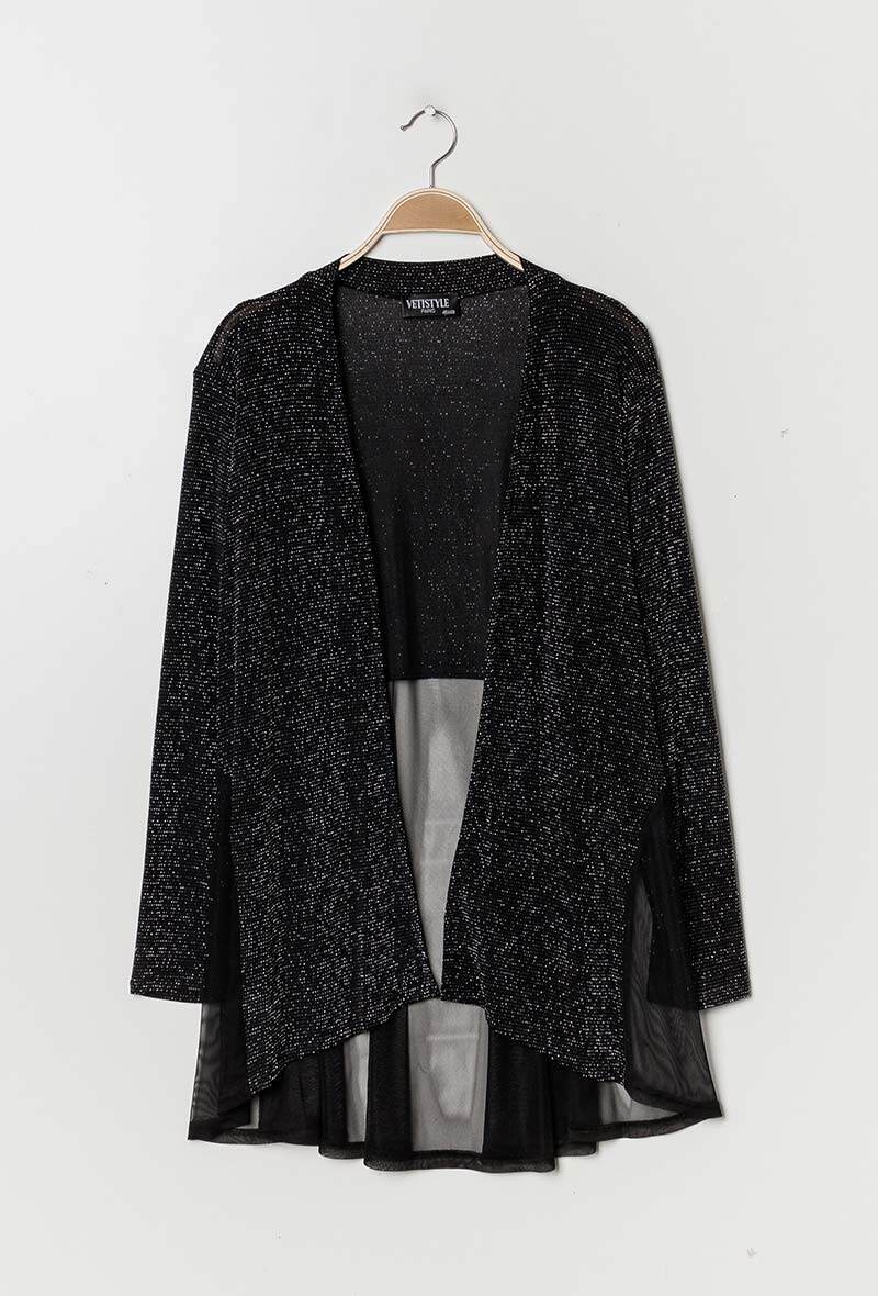 Plus Size Shiny cardigan with transparent back
