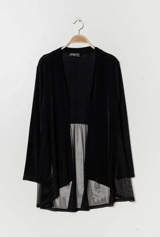 Plus Size Shiny Cardigan med Transparent Bak