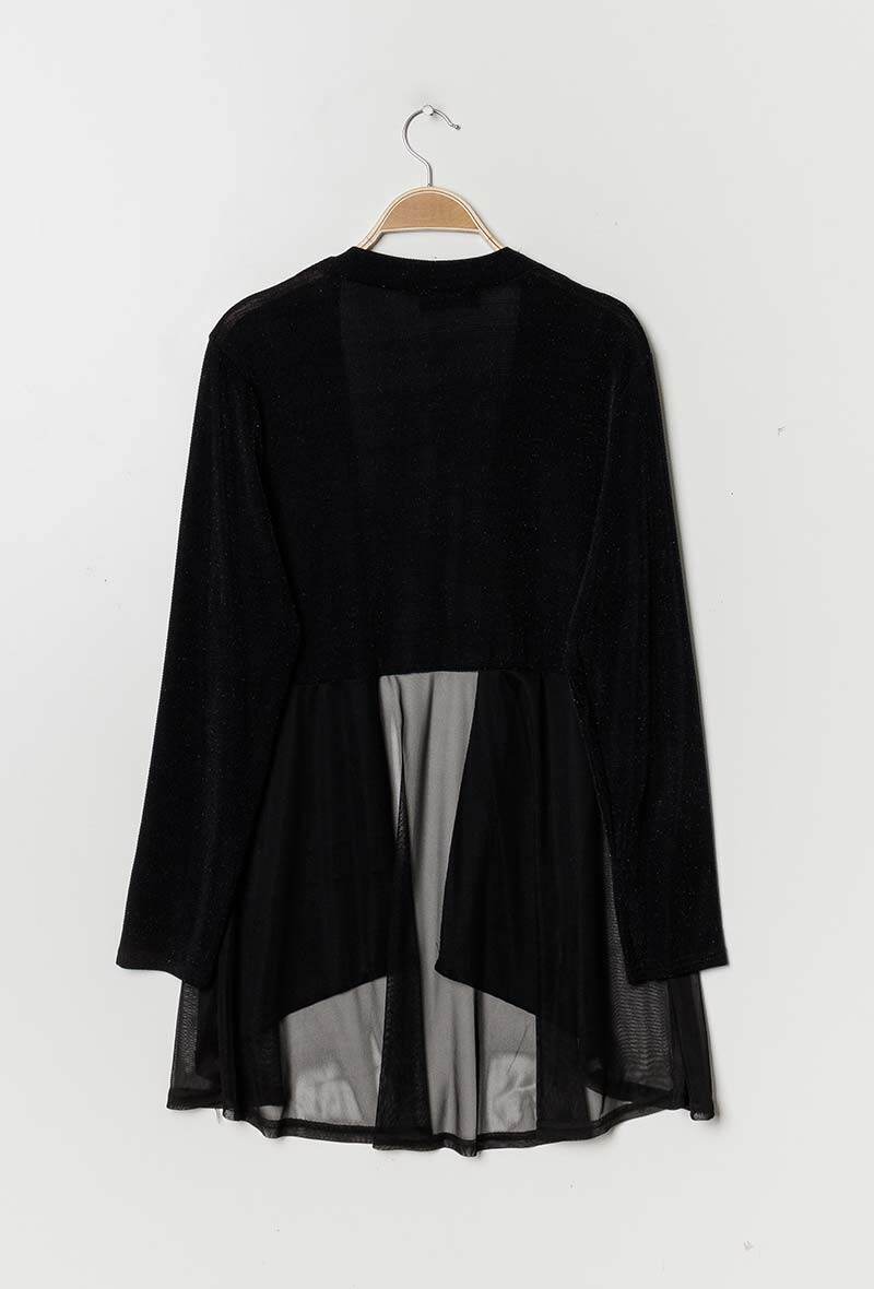 Plus Size Shiny Cardigan med Transparent Bak
