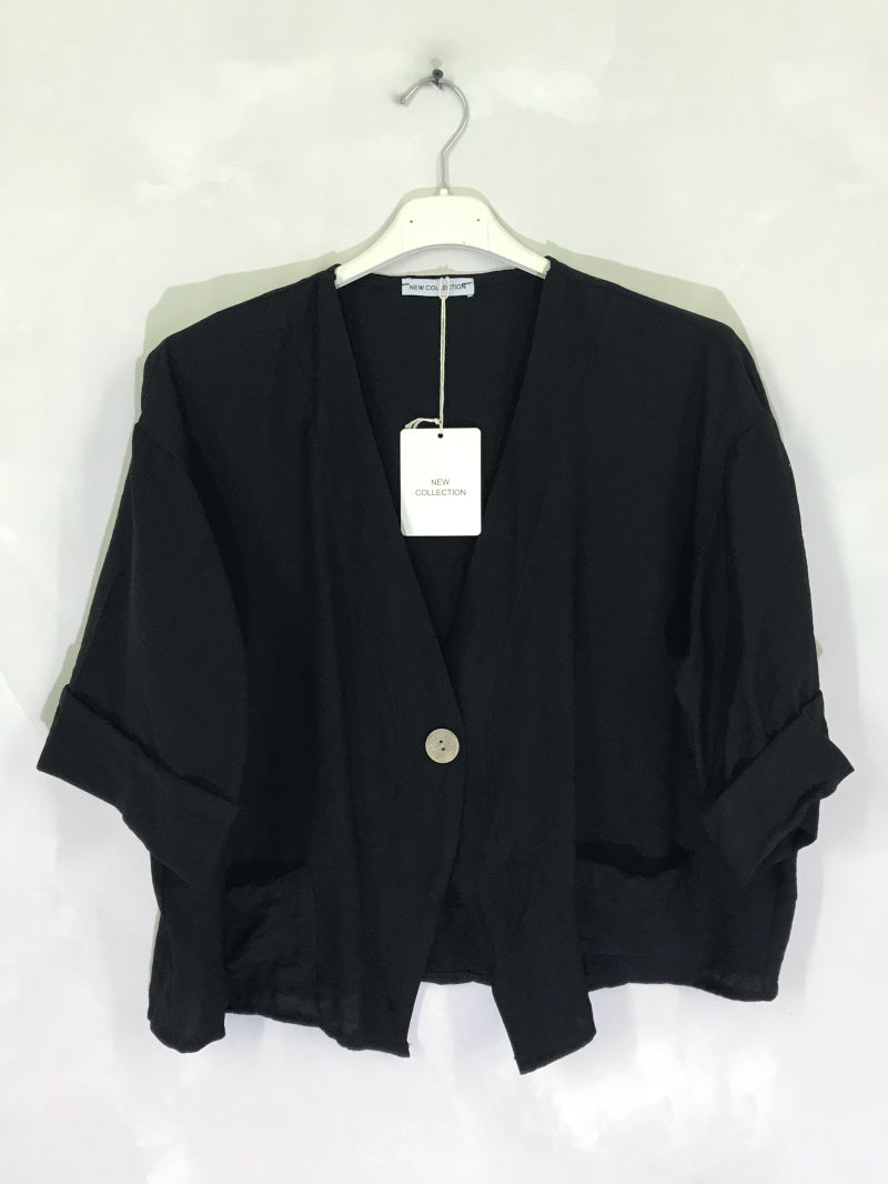 Plus Size Korta Ärm Croppad Västen med Fickor