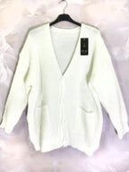 Plus Size Fluffy Cardigan med Knappar och Fickor, Storlekar T38 till T50