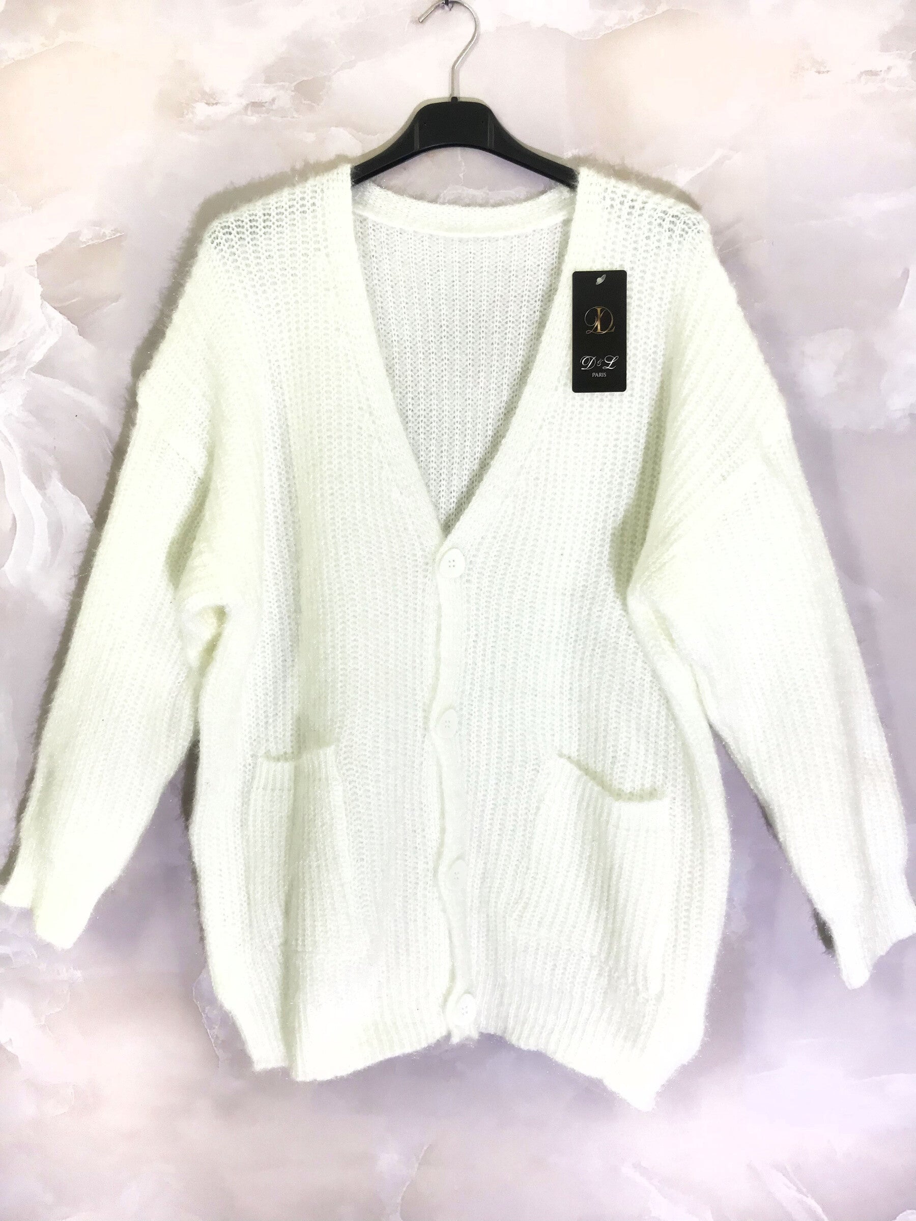 Plus Size Fluffy Cardigan med Knappar och Fickor, Storlekar T38 till T50