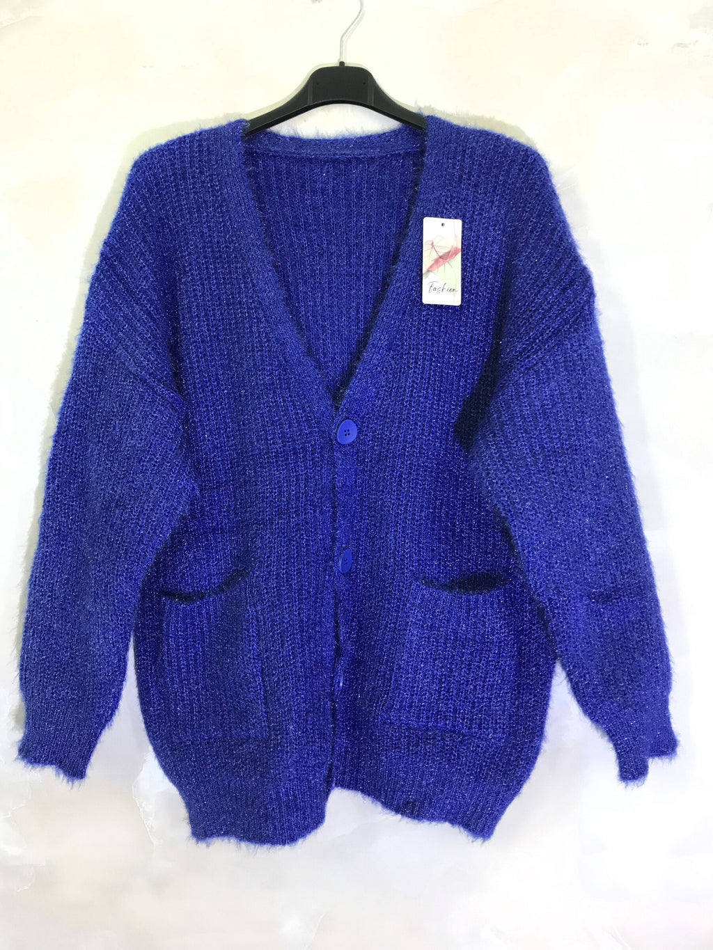 Plus size fluffy cardigan with buttons and pockets