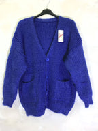 Plus size fluffy cardigan with buttons and pockets