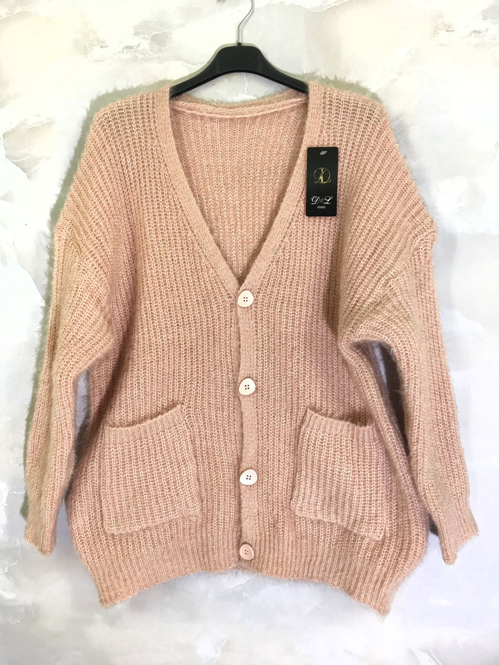 Plus size fluffy cardigan with buttons and pockets