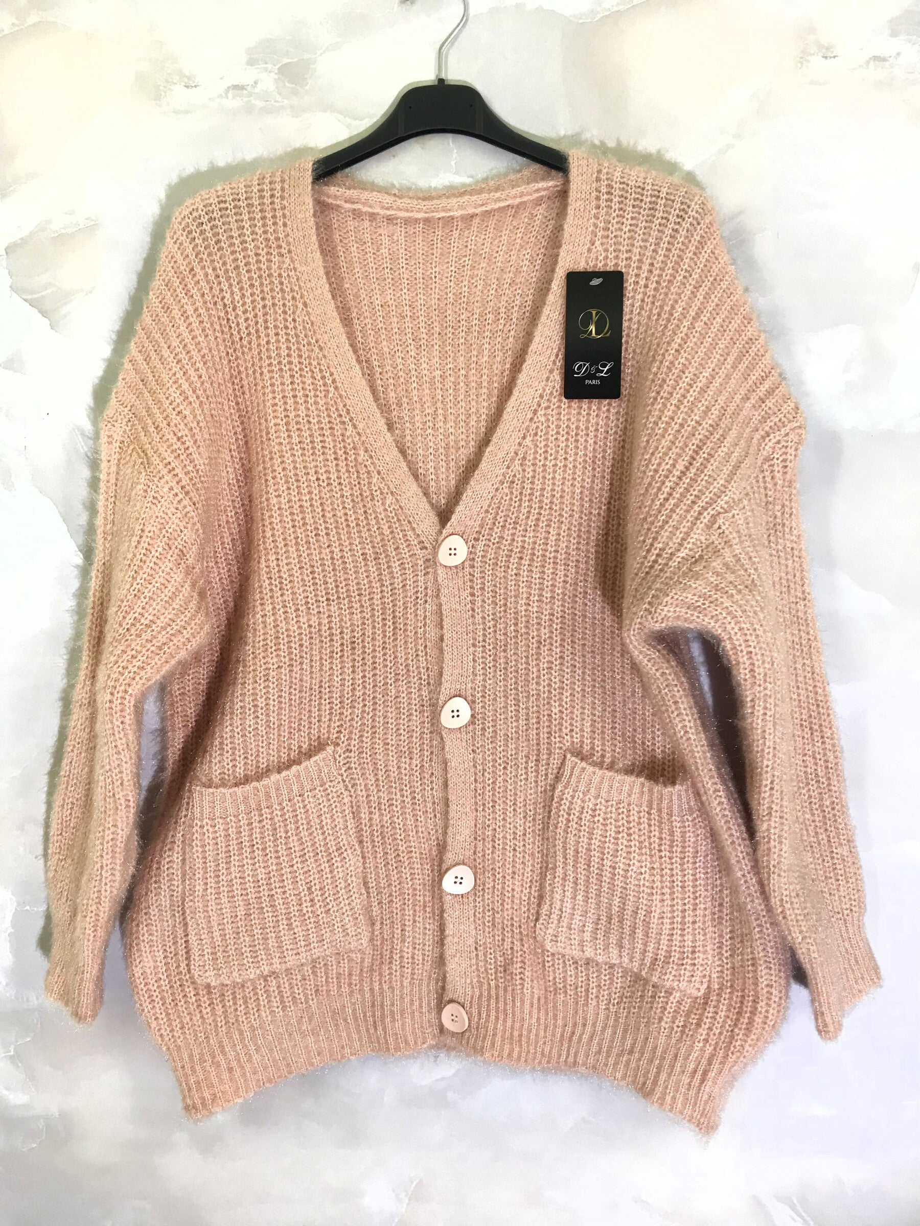 Plus size fluffy cardigan with buttons and pockets