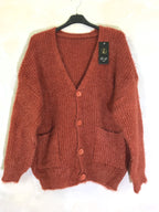 Plus size fluffy cardigan with buttons and pockets