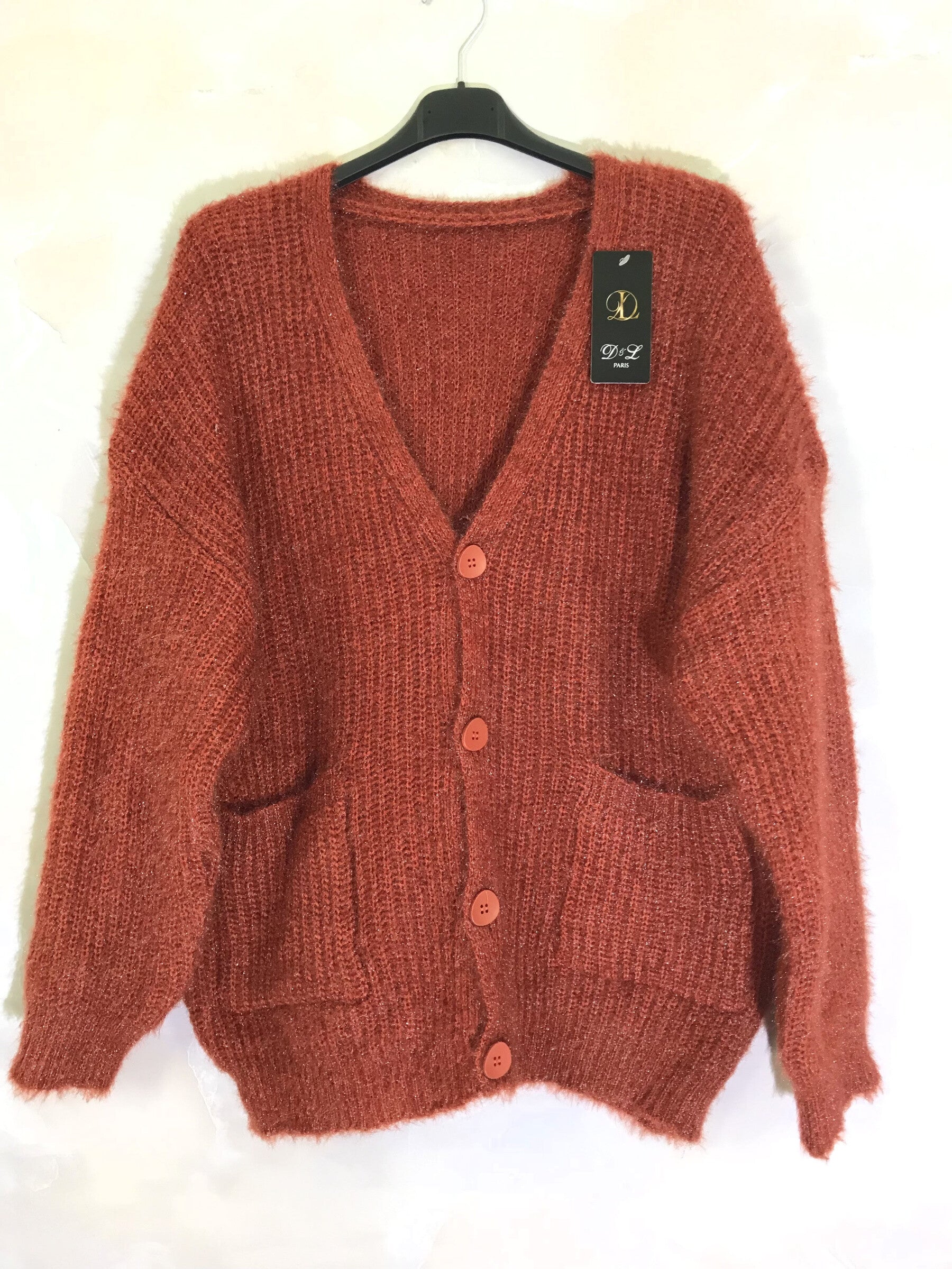 Plus size fluffy cardigan with buttons and pockets