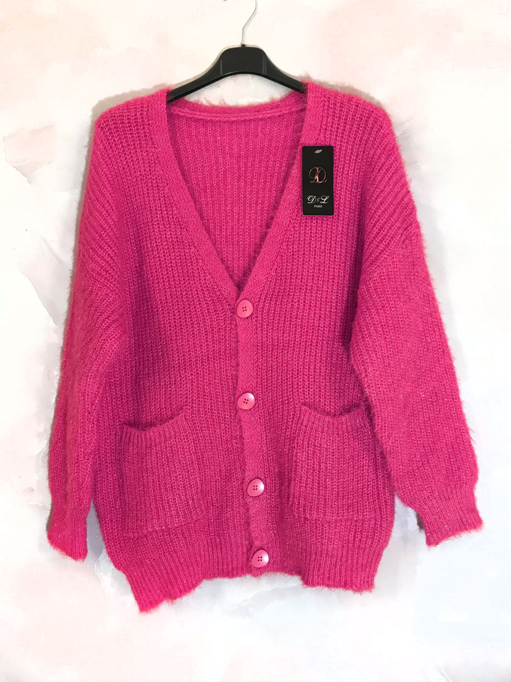 Plus size fluffy cardigan with buttons and pockets