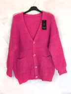 Plus size fluffy cardigan with buttons and pockets