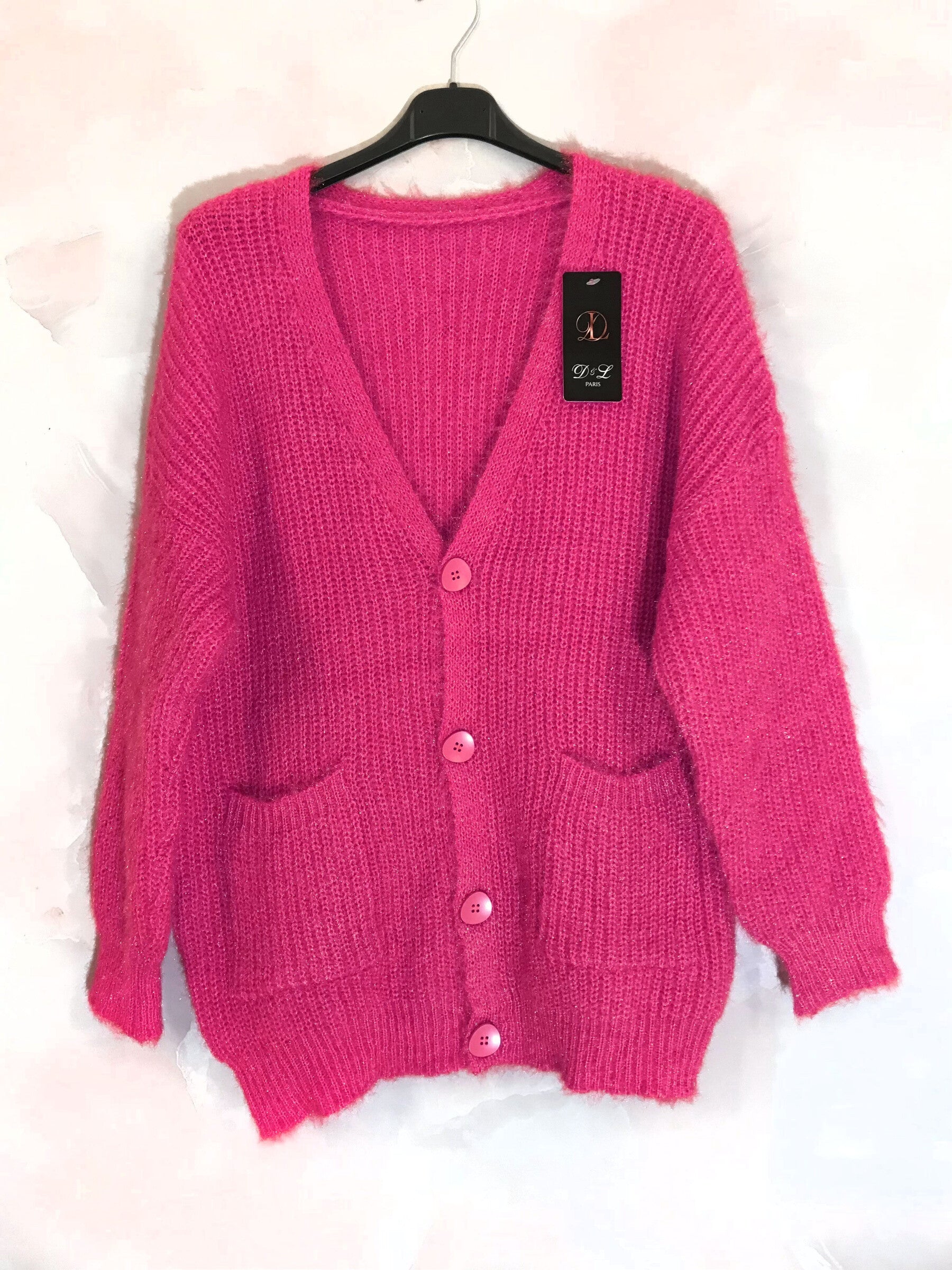 Plus size fluffy cardigan with buttons and pockets