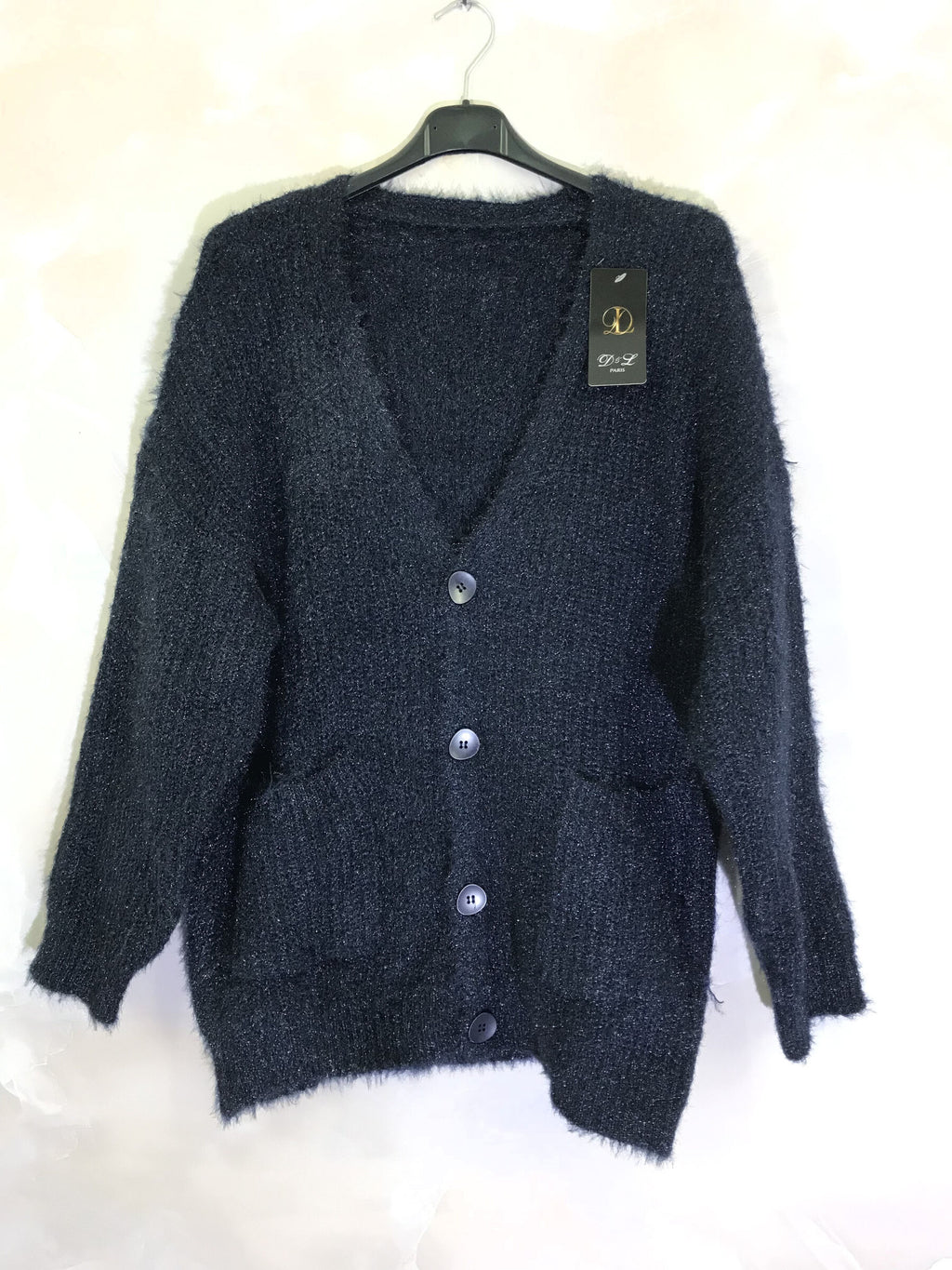 Plus size fluffy cardigan with buttons and pockets