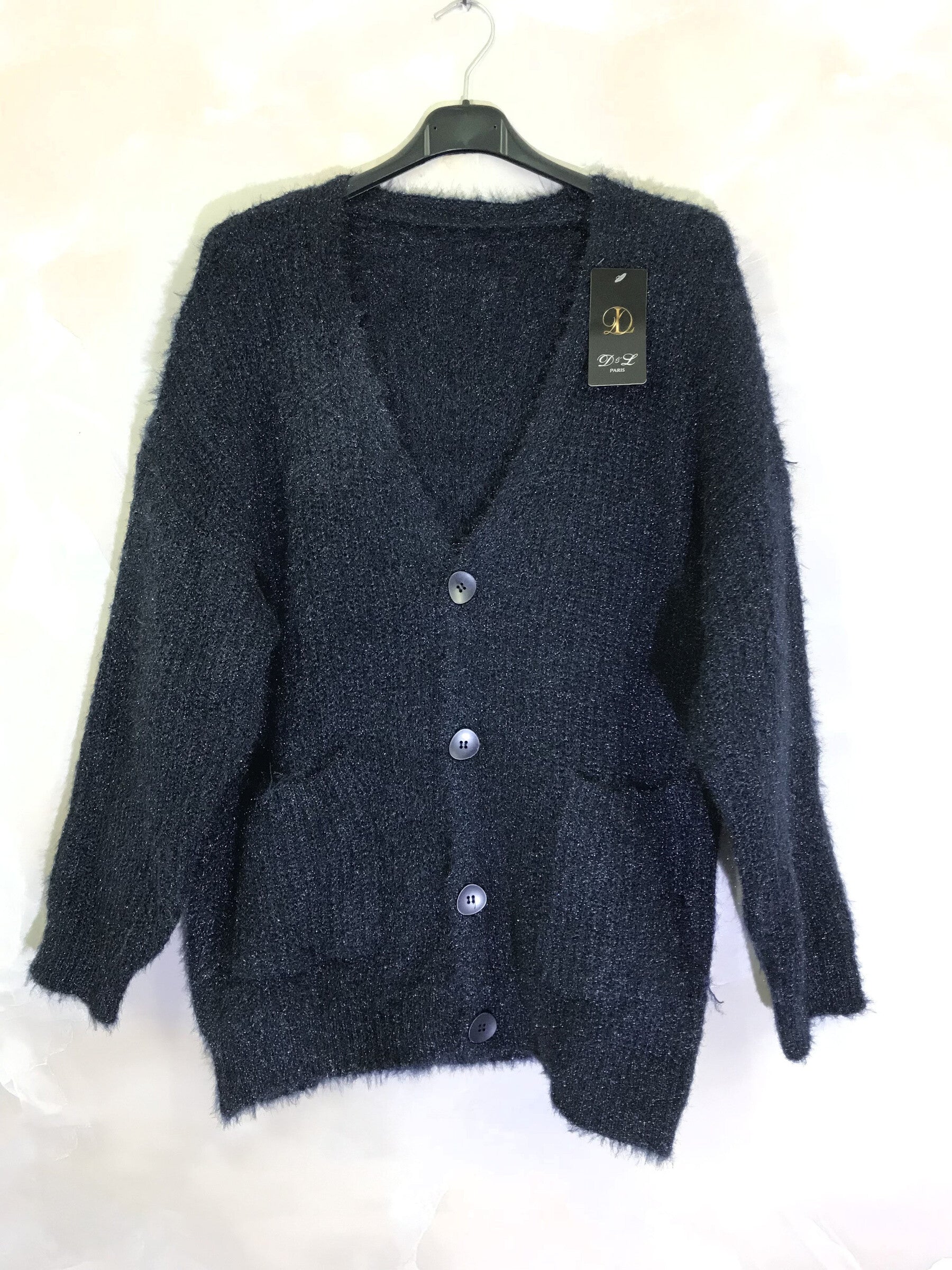 Plus size fluffy cardigan with buttons and pockets