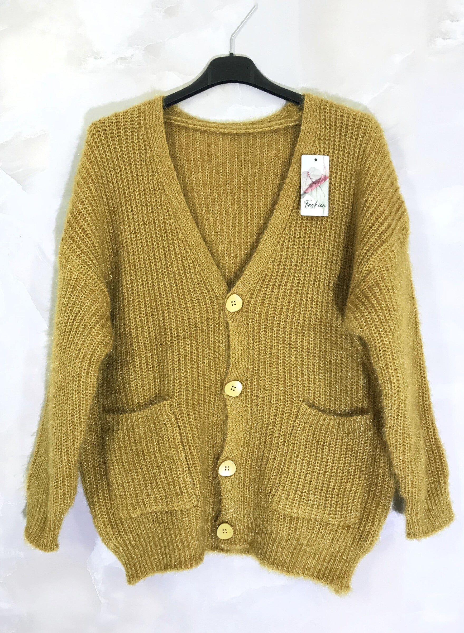 Plus size fluffy cardigan with buttons and pockets
