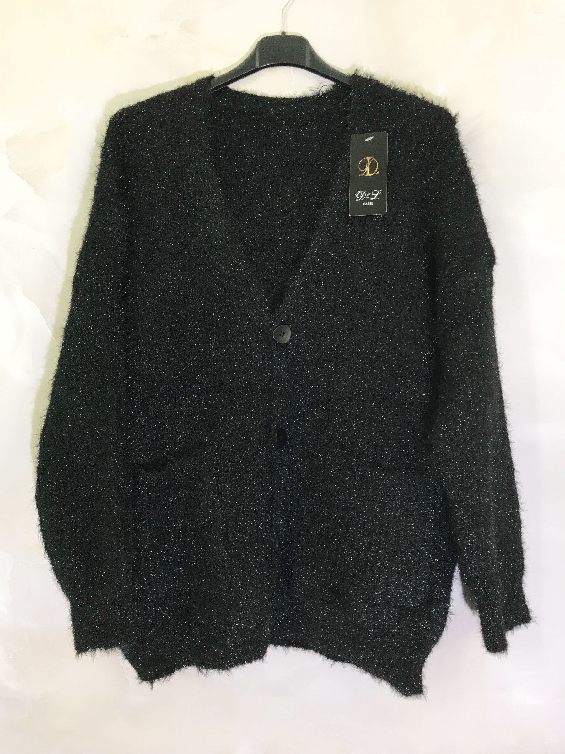 Plus size fluffy cardigan with buttons and pockets